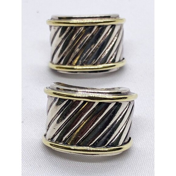 David Yurman Silver 925 14K Cigar Band Thoroughbred Earrings - Picture 1 of 10